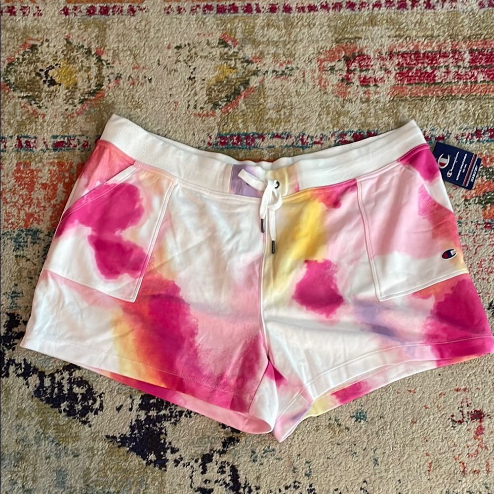 Champion Women's Tie-Dye Shorts - Pink and Yellow